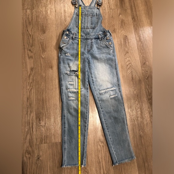 Aeropostale Distressed Overalls Light Wash Ankle Length Size XS - Picture 7 of 16